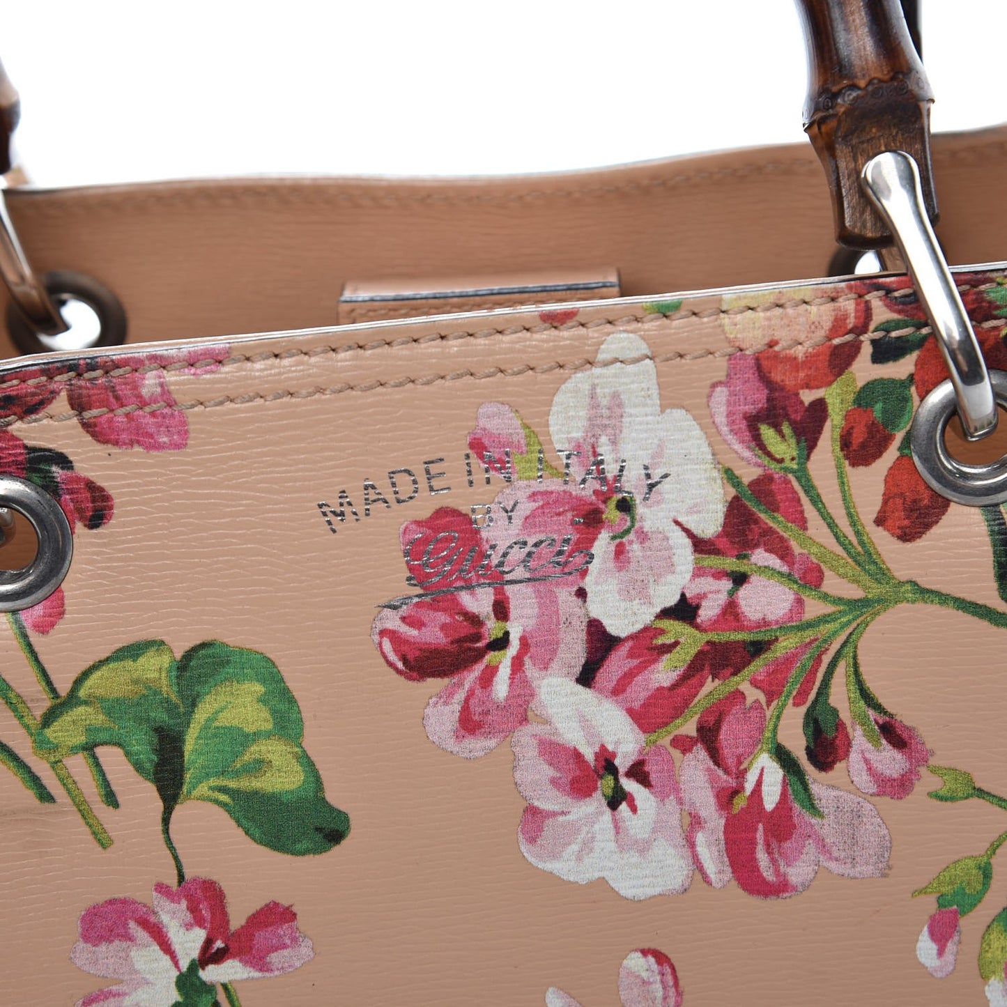 Shangai Calfskin Blooms Print Medium Bamboo Shopper Tote Pink Apricot Multicolor