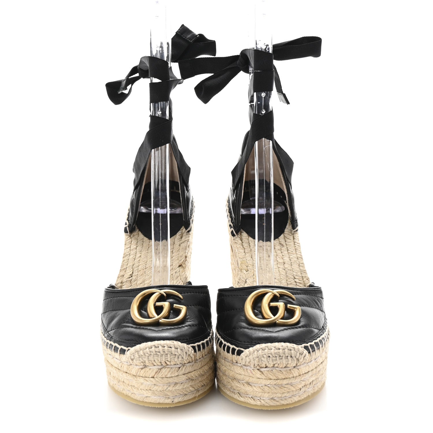Gucci Nappa Matelasse GG Marmont Ankle Wrap Platform 35/120mm Espadrille Wedges 35 Black 3 of 11