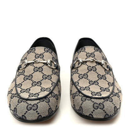 Gucci Monogram Malaga Kid Horsebit Womens Jordaan Loafers 38.5 Beige Blue 3 of 10