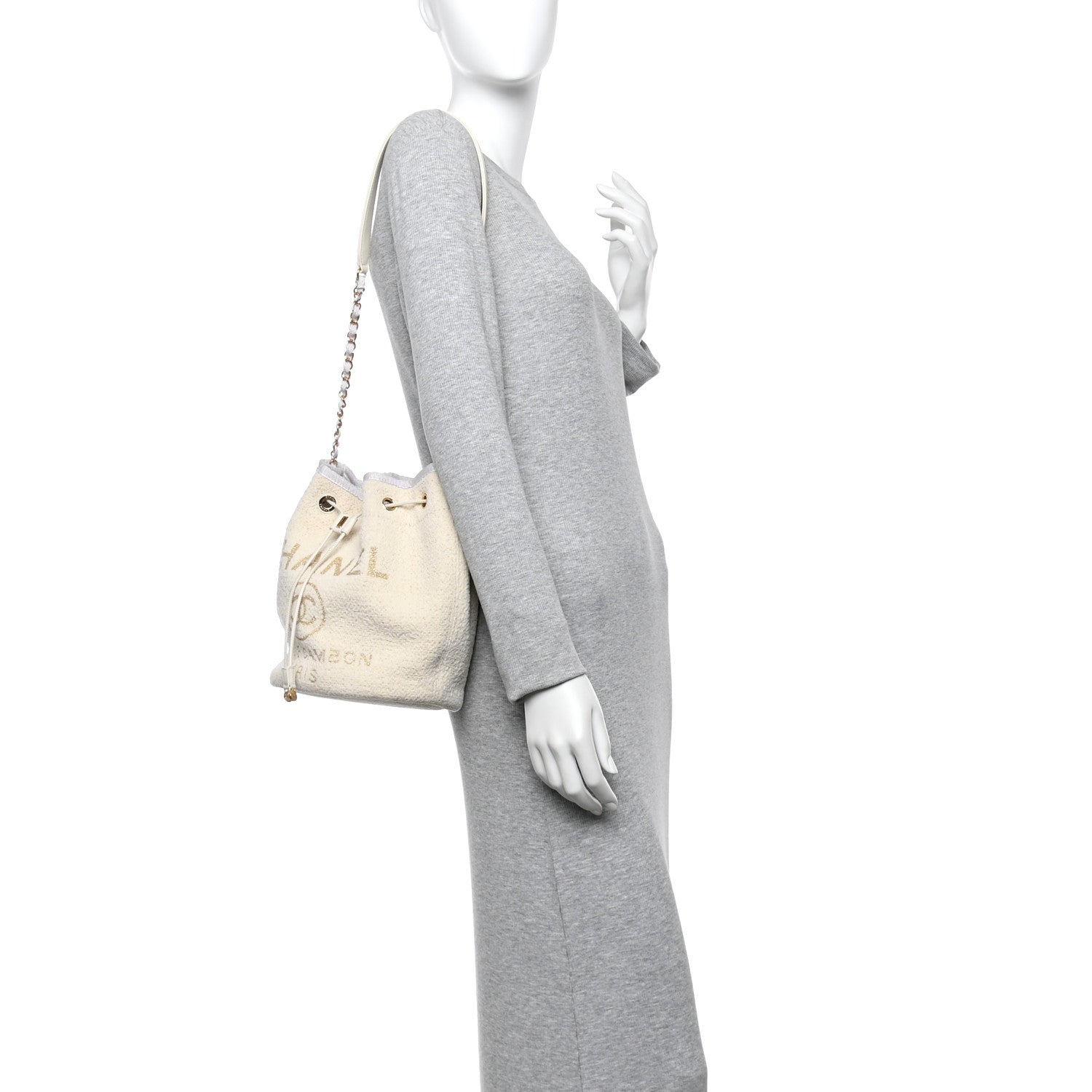 Chanel Lurex Boucle Deauville Drawstring Bucket Bag Ivory 2 of 11