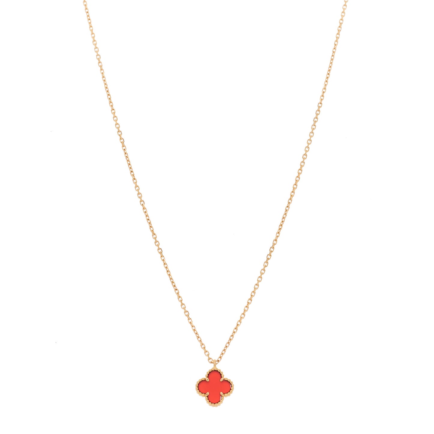 18K Rose Gold Carnelian Sweet Alhambra Pendant Necklace
