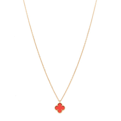 Van Cleef & Arpels 18K Rose Gold Carnelian Sweet Alhambra Pendant Necklace 1 of 7