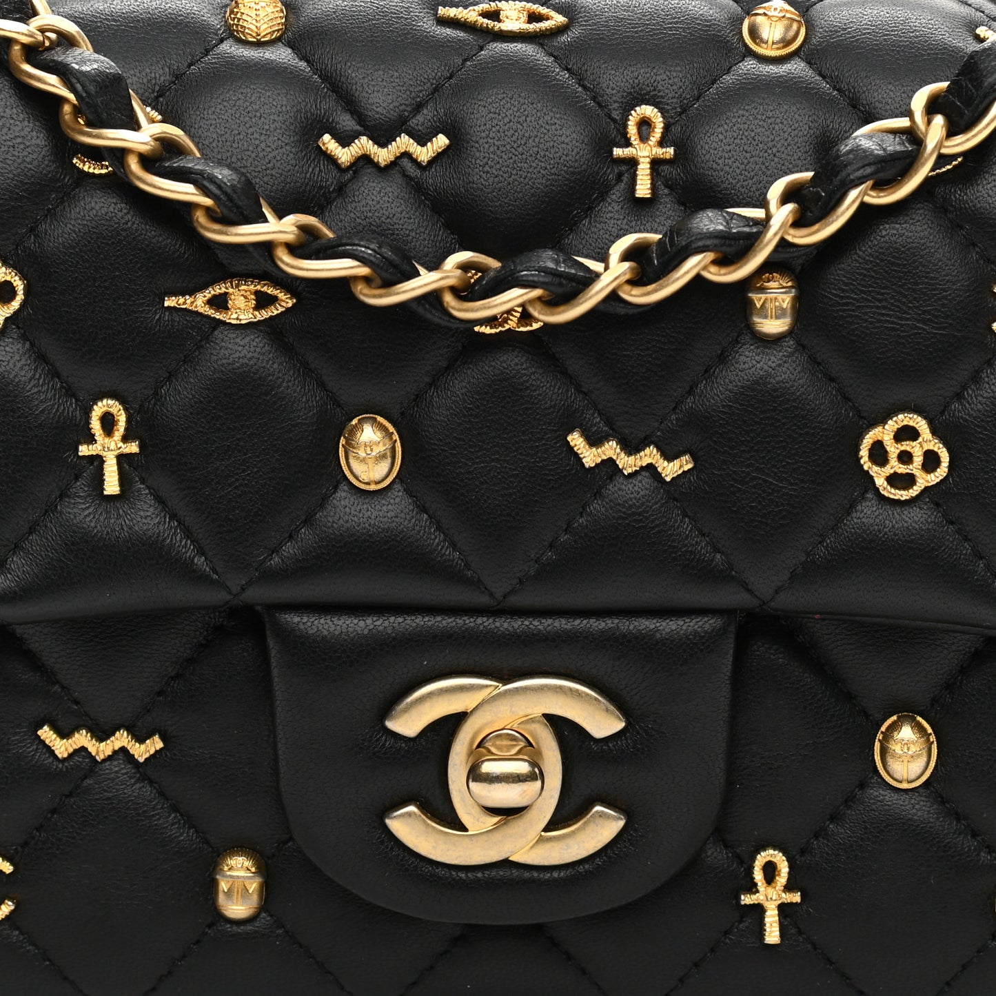 Lambskin Quilted Egyptian Amulet Mini Rectangular Flap Black