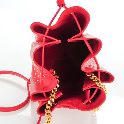 Saint Laurent Calfskin Star Studded Small Monogram Bucket Bag Red 5 of 8