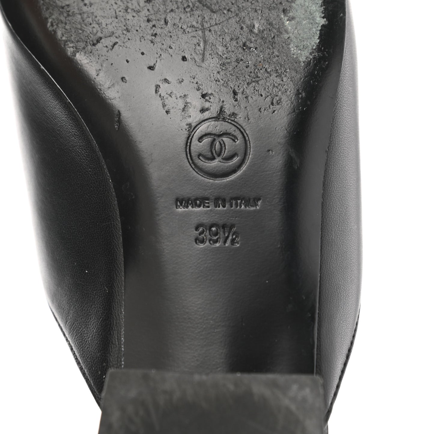 Lambskin Grosgrain Cap Toe CC Mules 39.5 Black