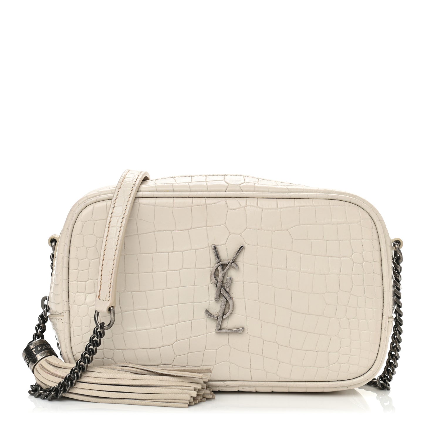 Calfskin Crocodile Embossed Monogram Mini Lou Camera Bag Crema Soft