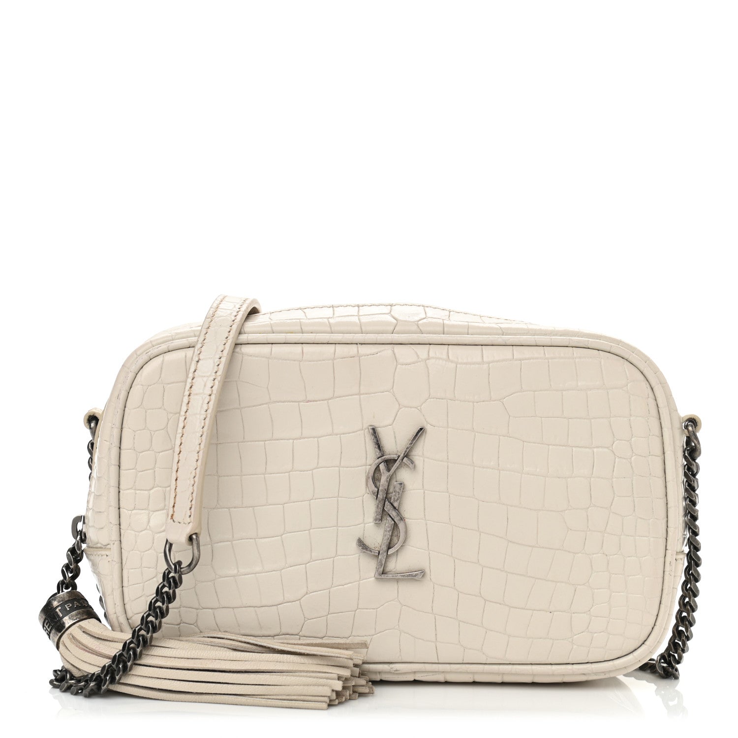 Saint Laurent Calfskin Crocodile Embossed Monogram Mini Lou Camera Bag Crema Soft 1 of 11