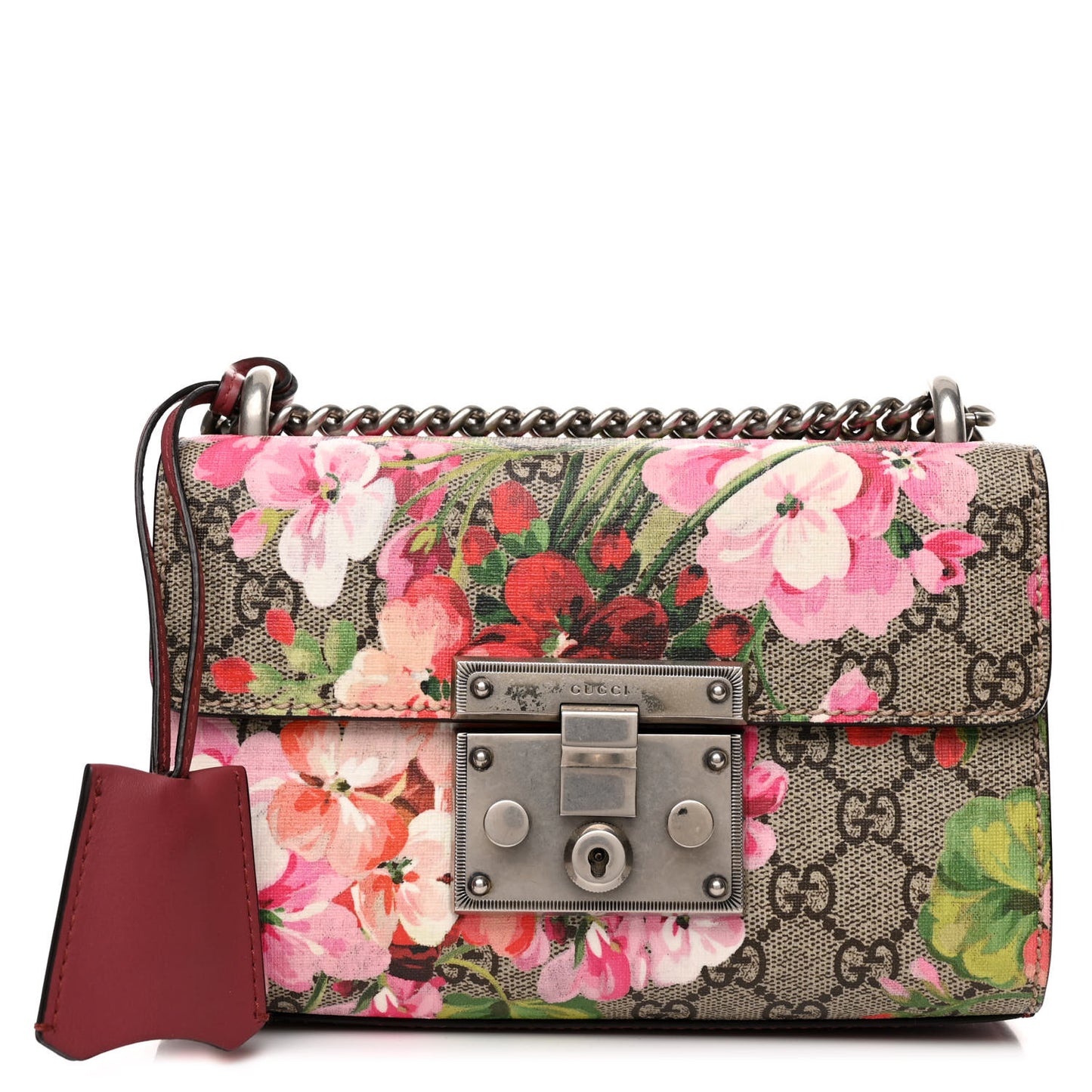 GG Supreme Monogram Blooms Small Padlock Shoulder Bag Beige Multicolor Dry Rose
