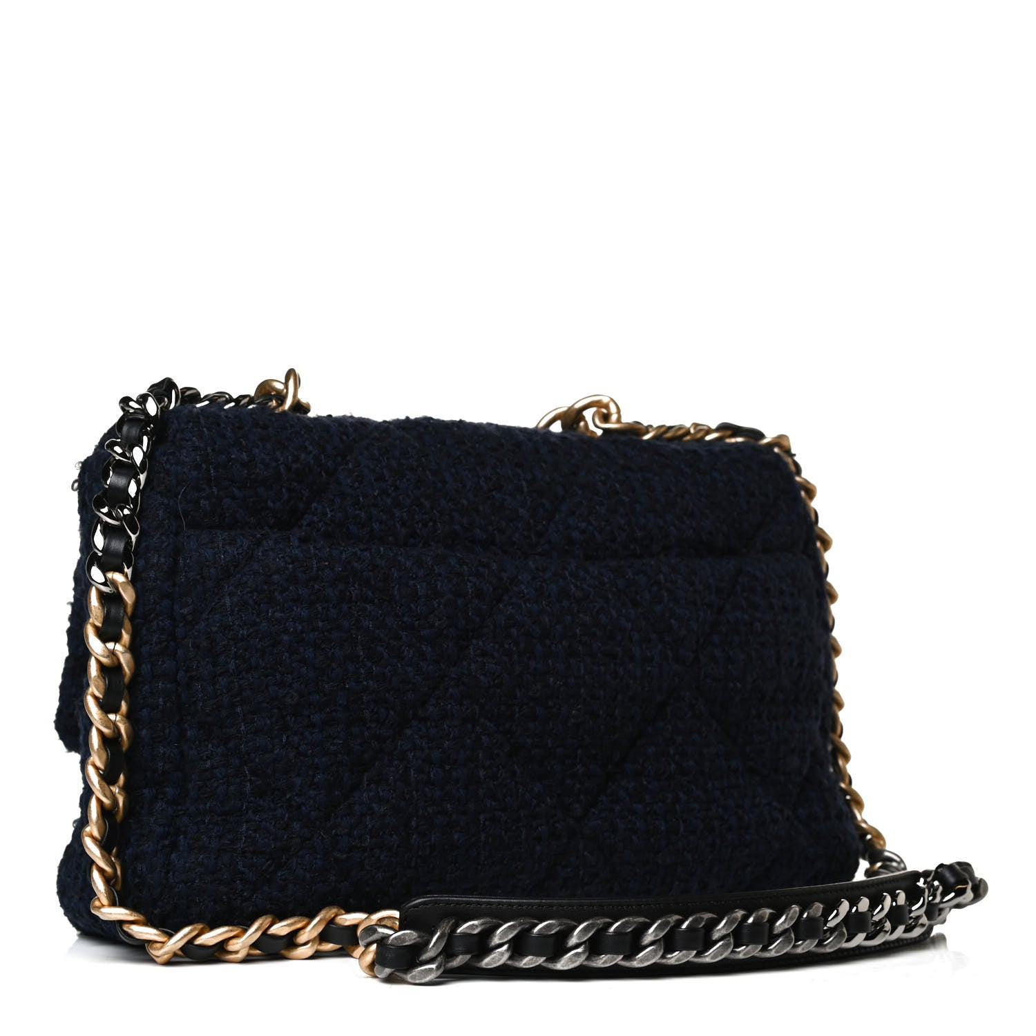 Chanel Tweed Quilted Large Chanel 19 Flap Navy Blue 2 of 16