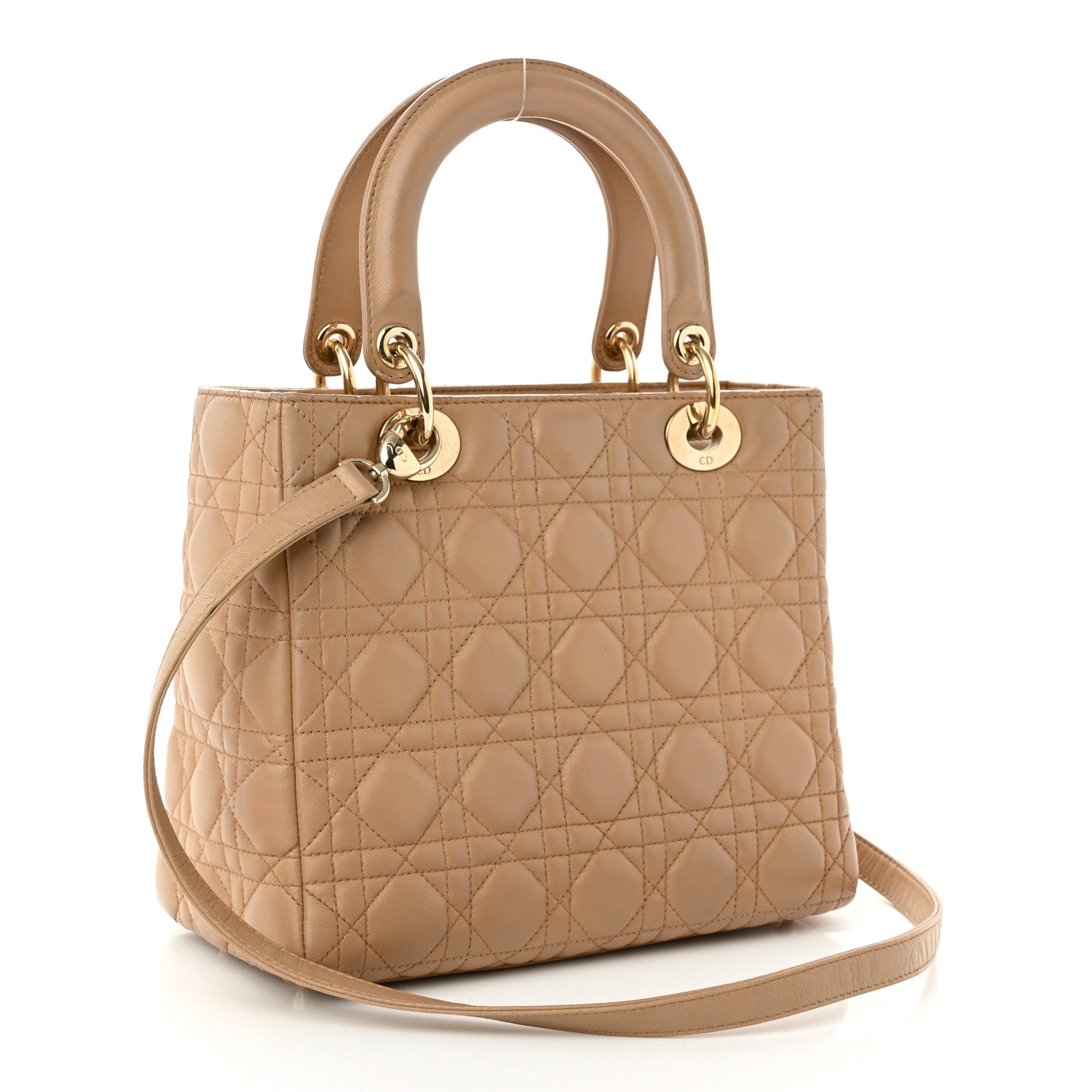 Christian Dior Lambskin Cannage Medium Lady Dior Beige 3 of 10