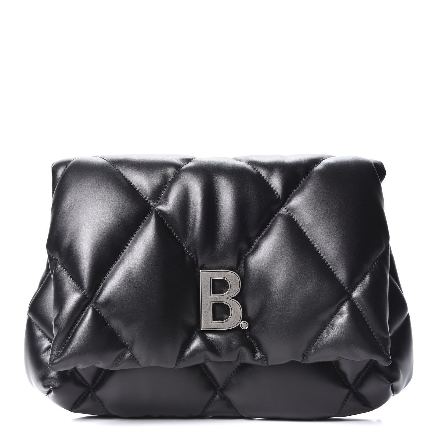 Nappa Calfskin Quilted Touch B Puffy Clutch Black