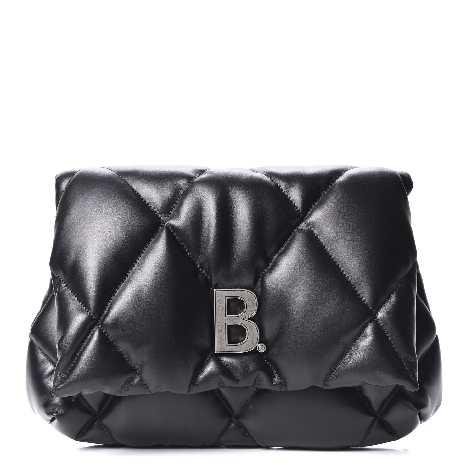Balenciaga Nappa Calfskin Quilted Touch B Puffy Clutch Black 1 of 8