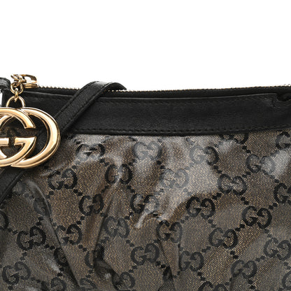 Gucci Crystal Monogram Small Flat Messenger Crossbody Black 10 of 11