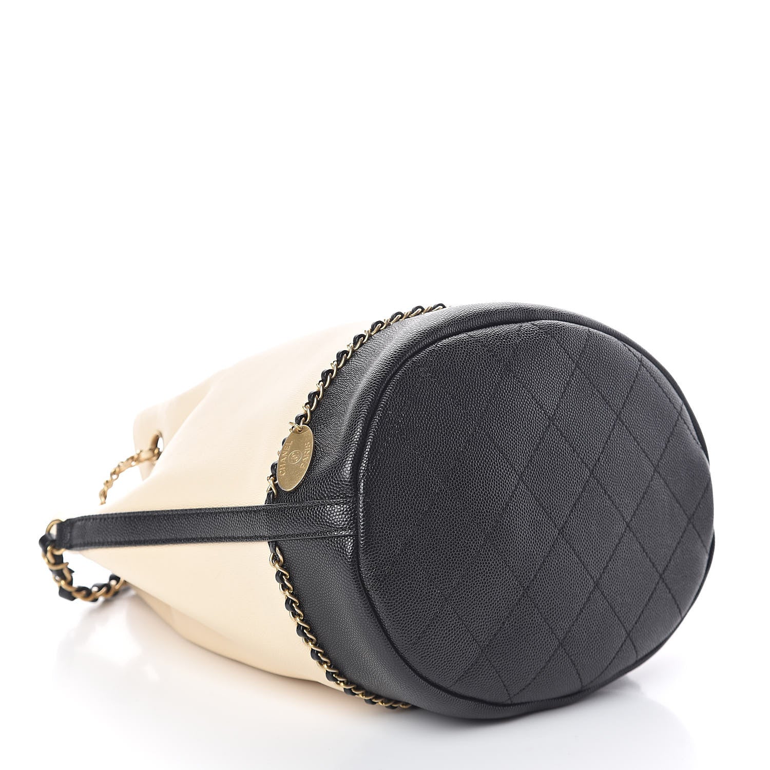 Chanel Lambskin Caviar Lovely Chains Drawstring Bag Beige Black 4 of 10
