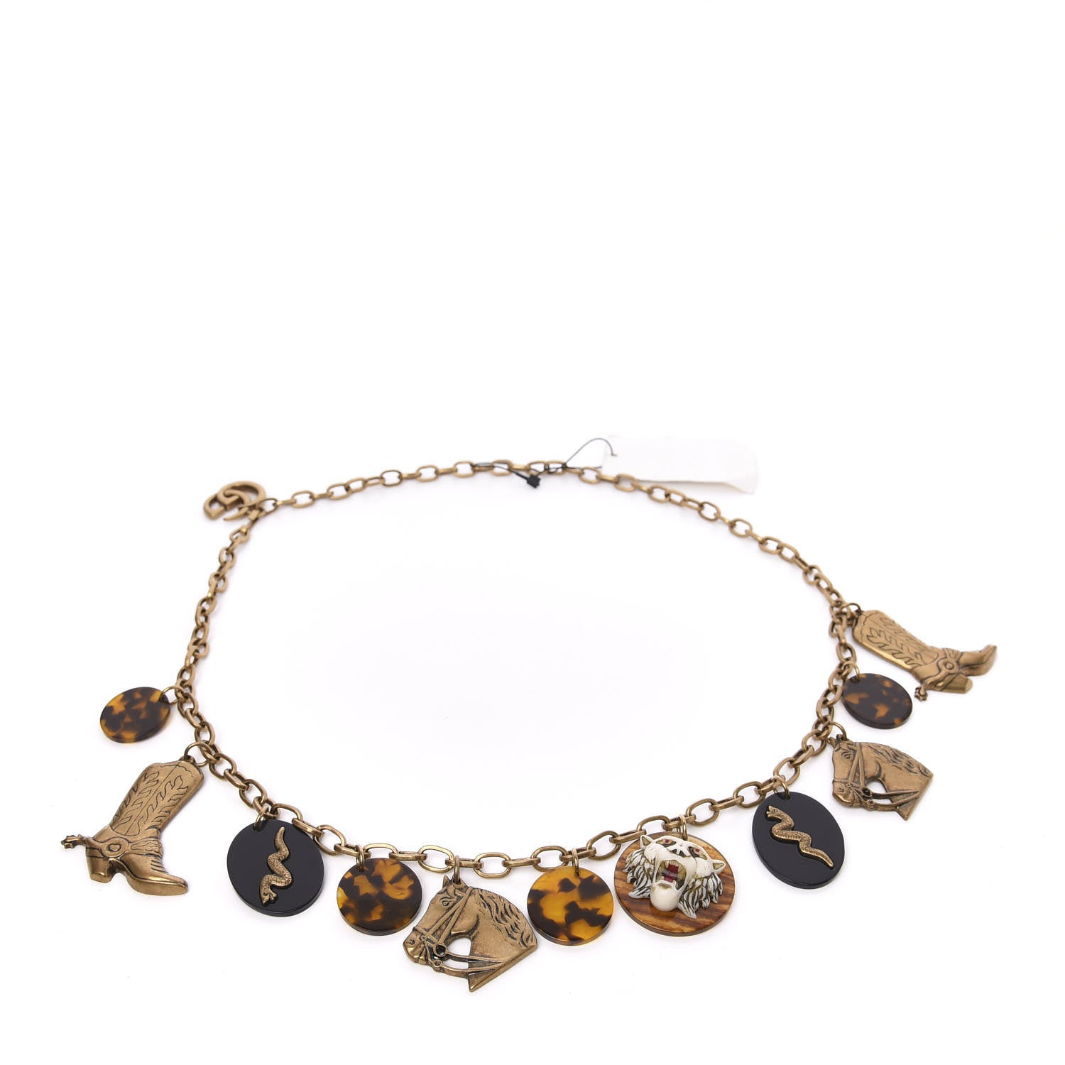 Gucci Metal Resin GG Chain Cowboy Charms Belt Gold Black Tortoise 1 of 4