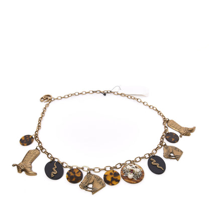 Gucci Metal Resin GG Chain Cowboy Charms Belt Gold Black Tortoise 1 of 4