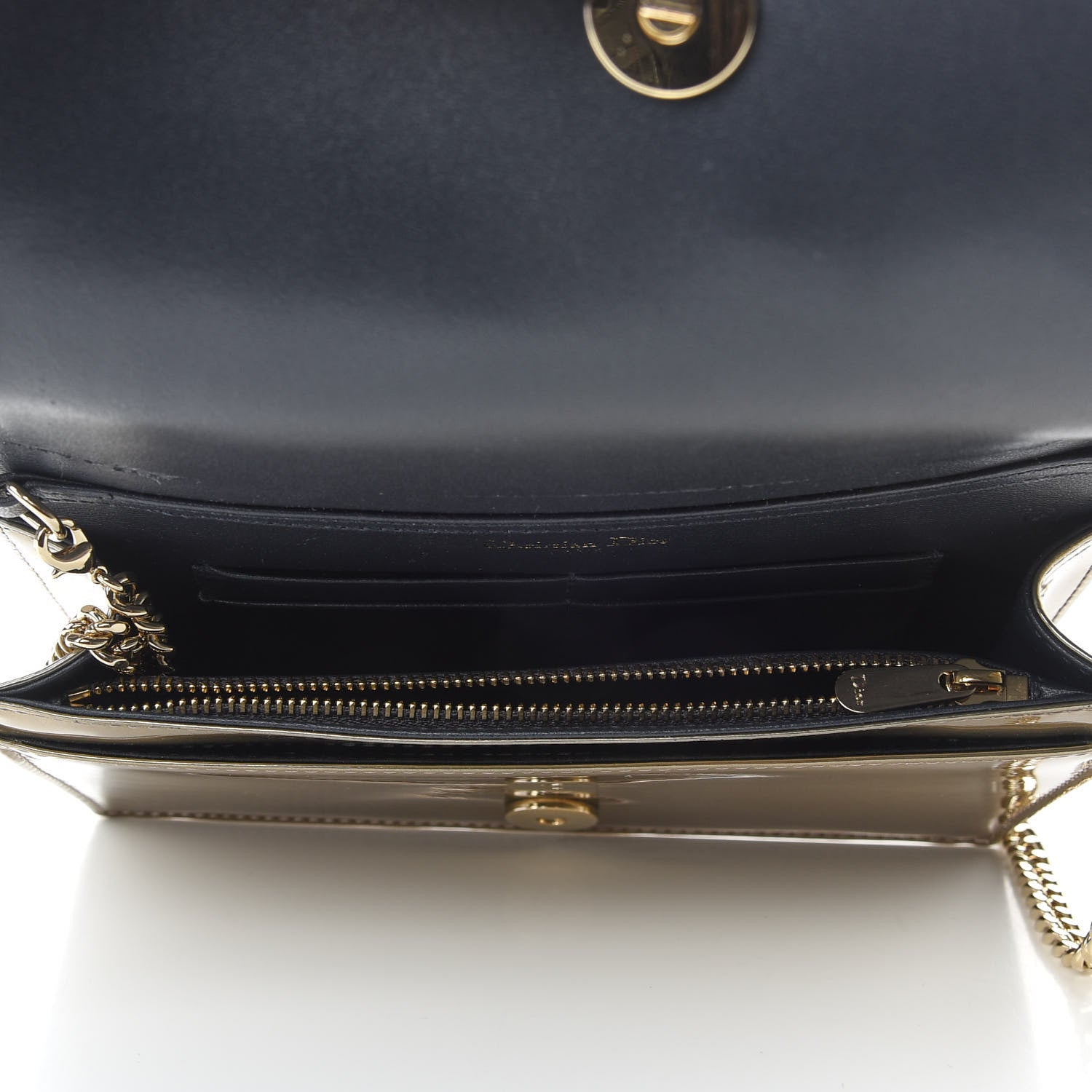 Christian Dior Metallic Patent Micro-Cannage Diorama Wallet on Chain Pouch Gold 7 of 9