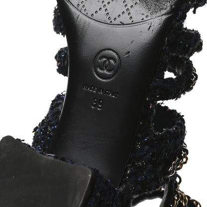 Chanel Metallic Tweed Gladiator Chain Sandals 39 Navy Bronze 16 of 20