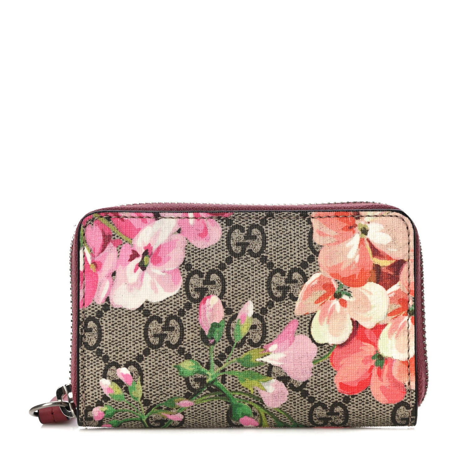 GG Supreme Monogram Blooms Zip Around Card Case Wallet Beige Multicolor Dry Rose