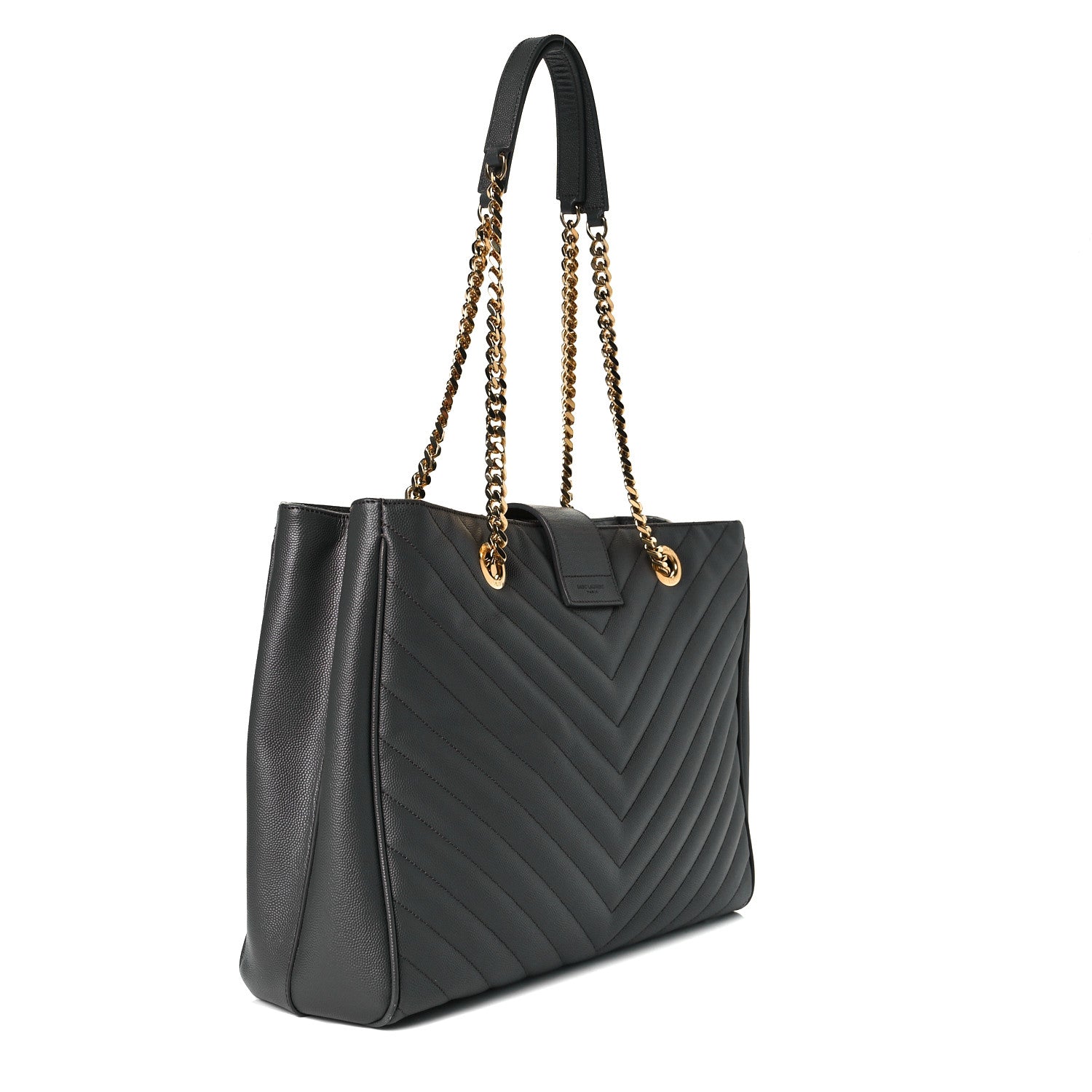 Saint Laurent Grain De Poudre Matelasse Chevron Monogram Shopping Bag Earth 2 of 7