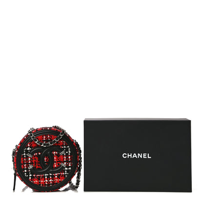 Chanel Tweed Quilted Round Filigree Clutch With Chain Red Black 13 of 13