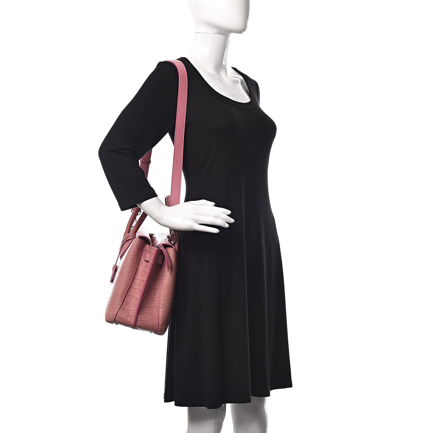 MCM Calfskin Crocodile Embossed Medium Milla Tote Pink 2 of 10