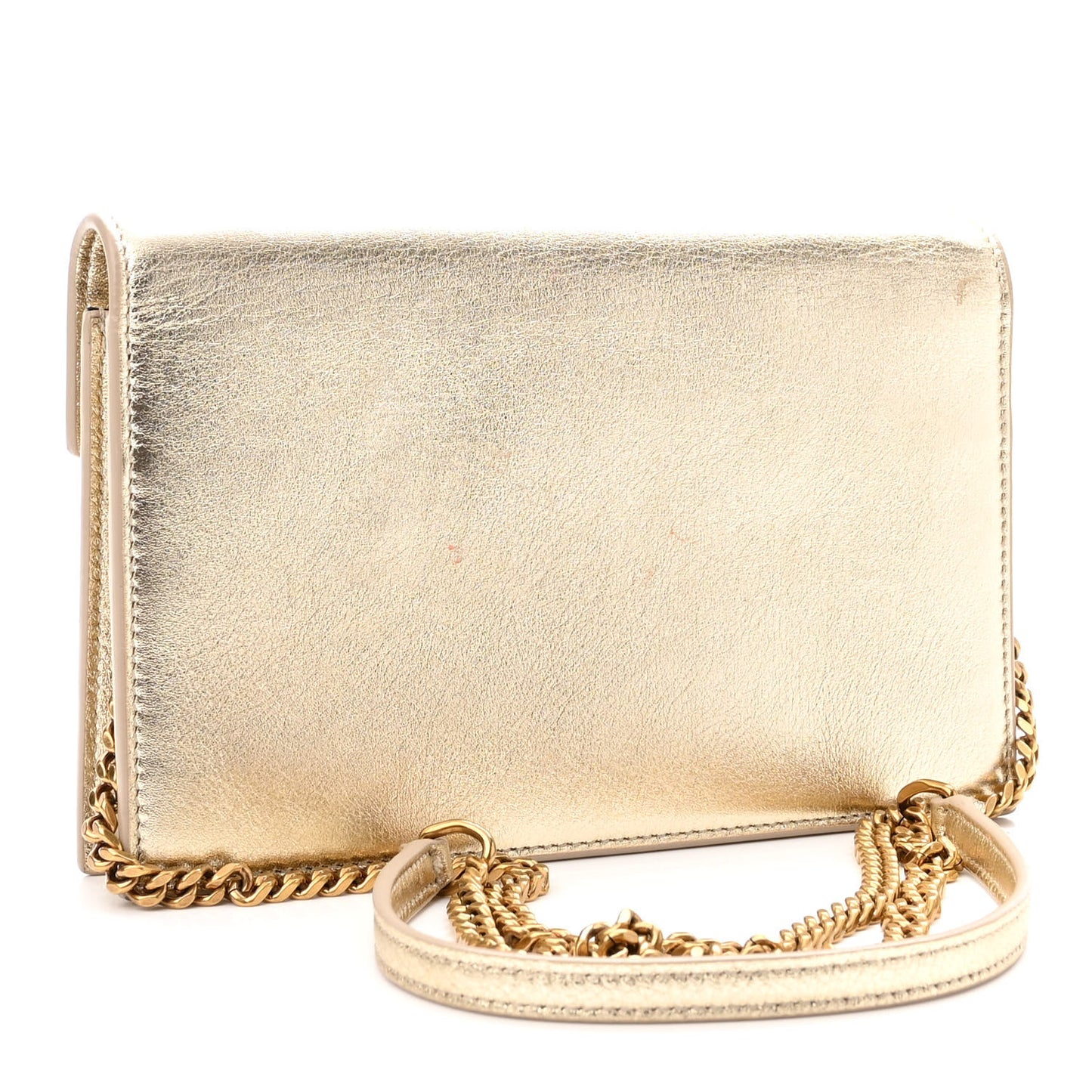 Metallic Calfskin Monogram Envelope Chain Wallet Gold