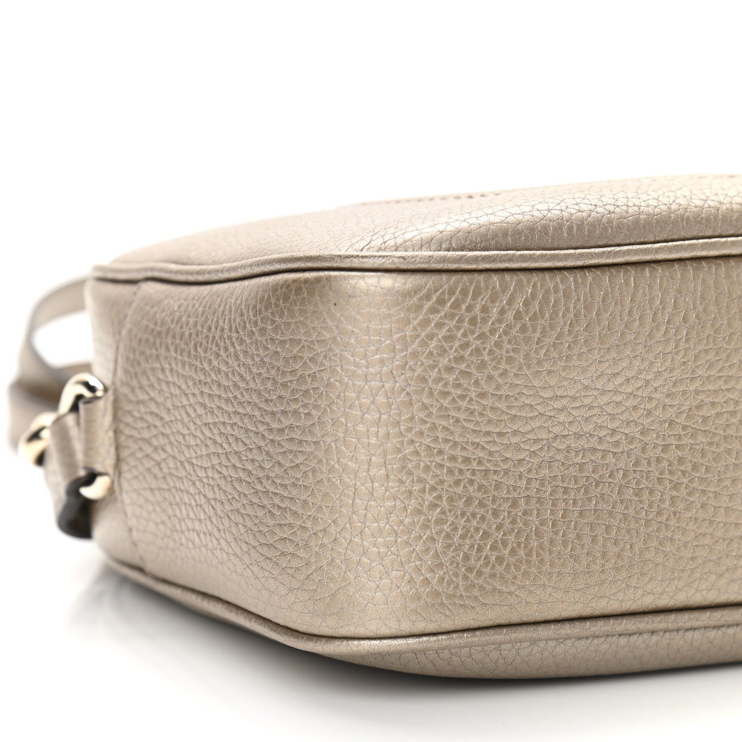 Metallic Pebbled Calfskin Small Soho Disco Bag Golden Beige
