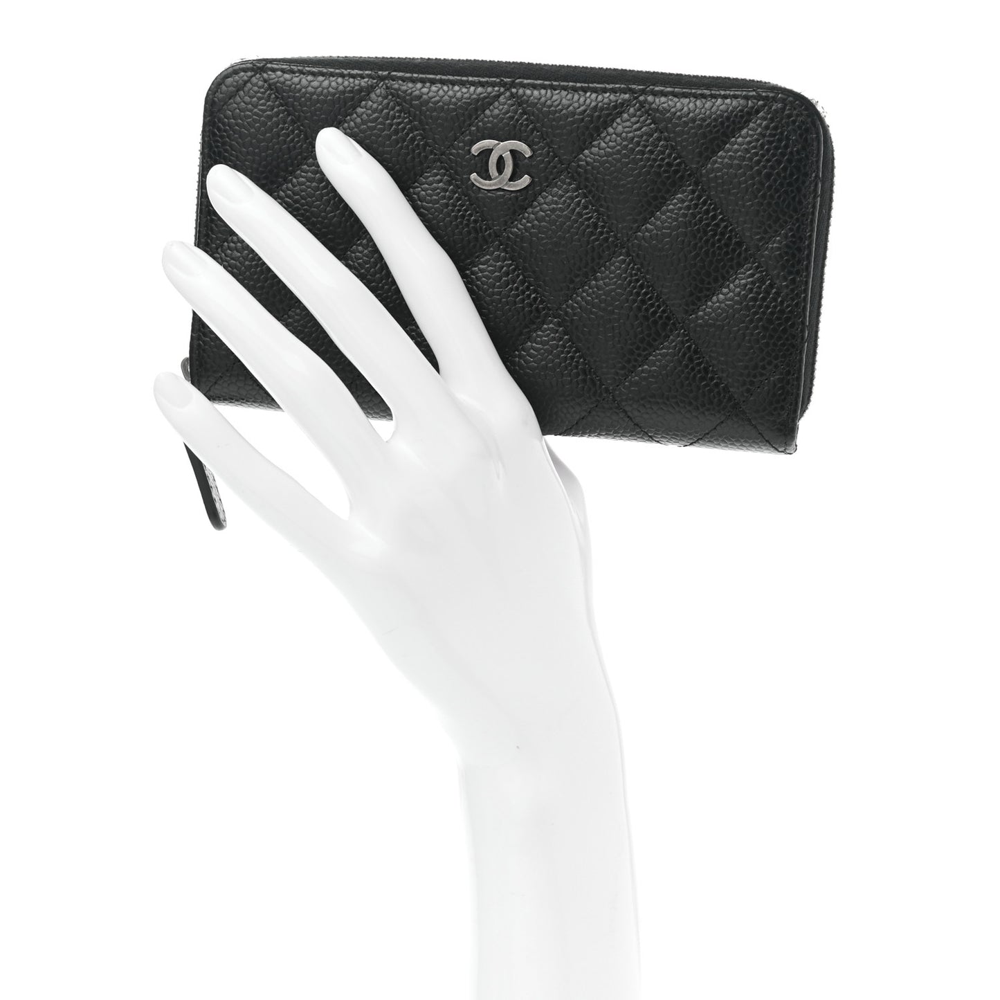 Caviar Quilted Medium Zip Around Wallet Black