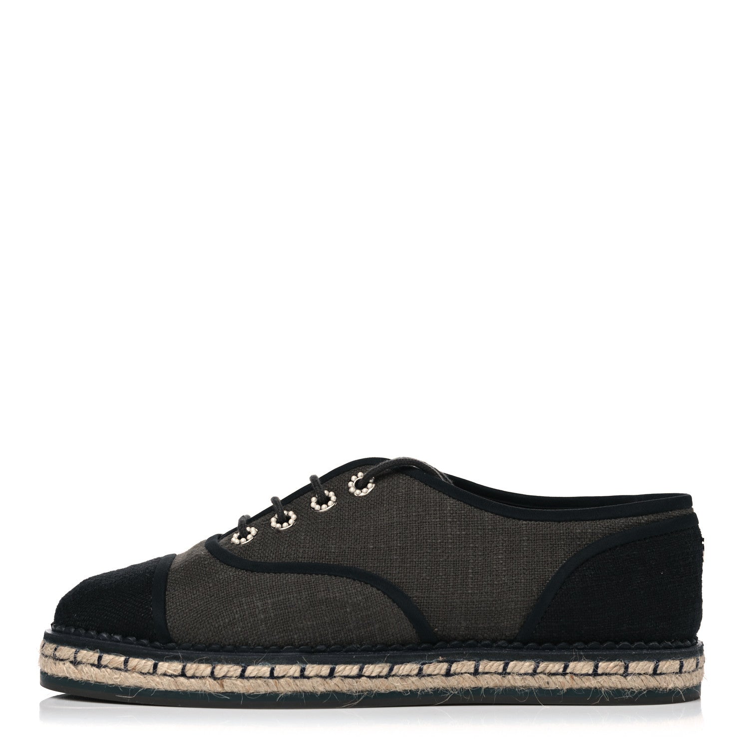 Chanel Cotton Lace Up Espadrilles 39 Dark Green Black 1 of 4