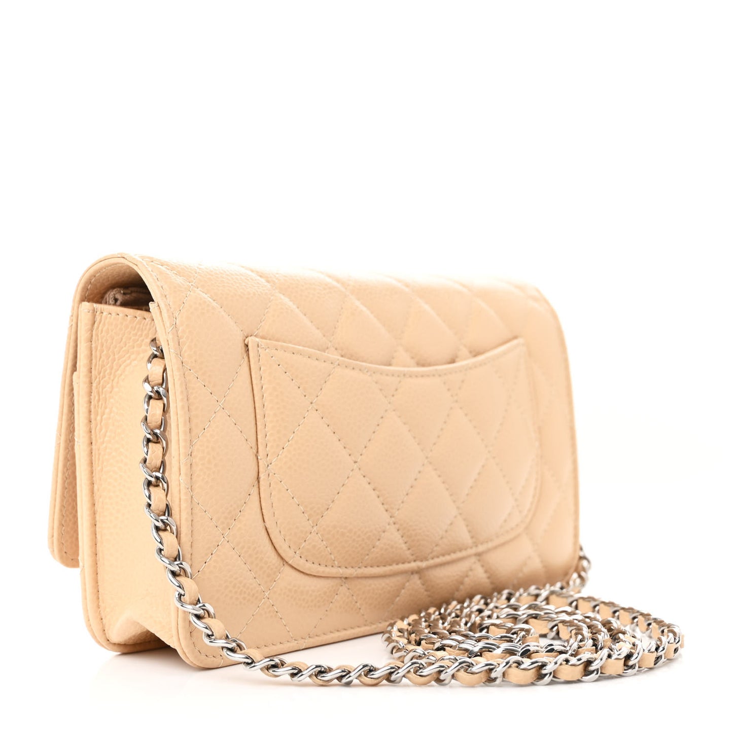 Caviar Quilted Wallet on Chain WOC Beige