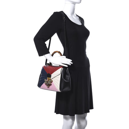 Gucci Calfskin Bamboo Trapuntata Queen Margaret Top Handle Bag Blue Agata Hibiscus Red Mystic White Sugar Pink 3 of 12