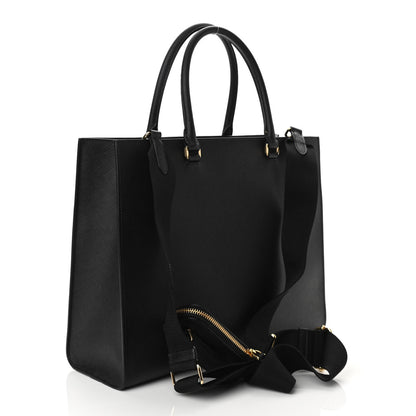 Prada Saffiano Lux Metal Triangle Logo Large Shoulder Tote Handbag Black 3 of 9