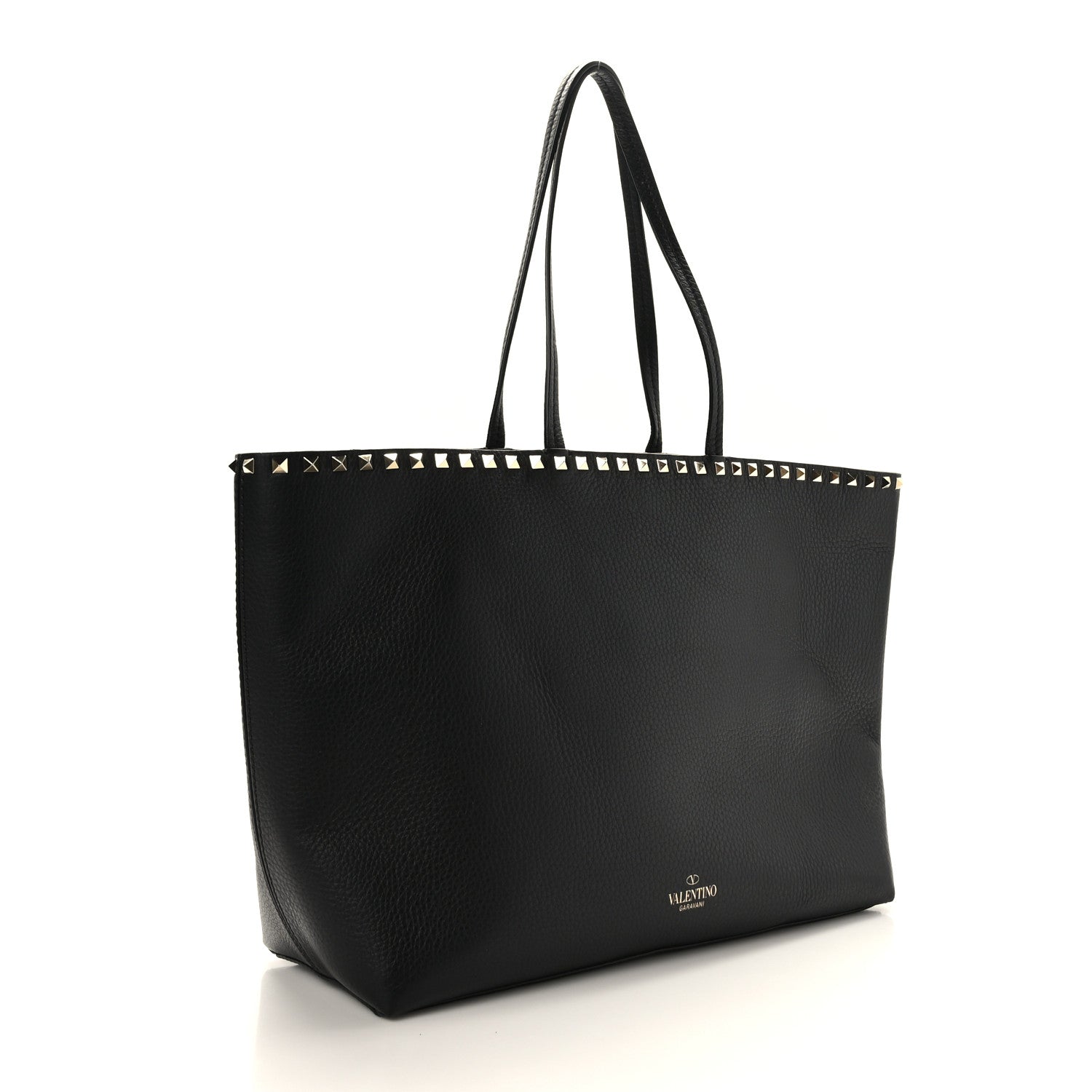 Valentino Garavani Grained Calfskin Rockstud Shoulder Tote Black 3 of 8