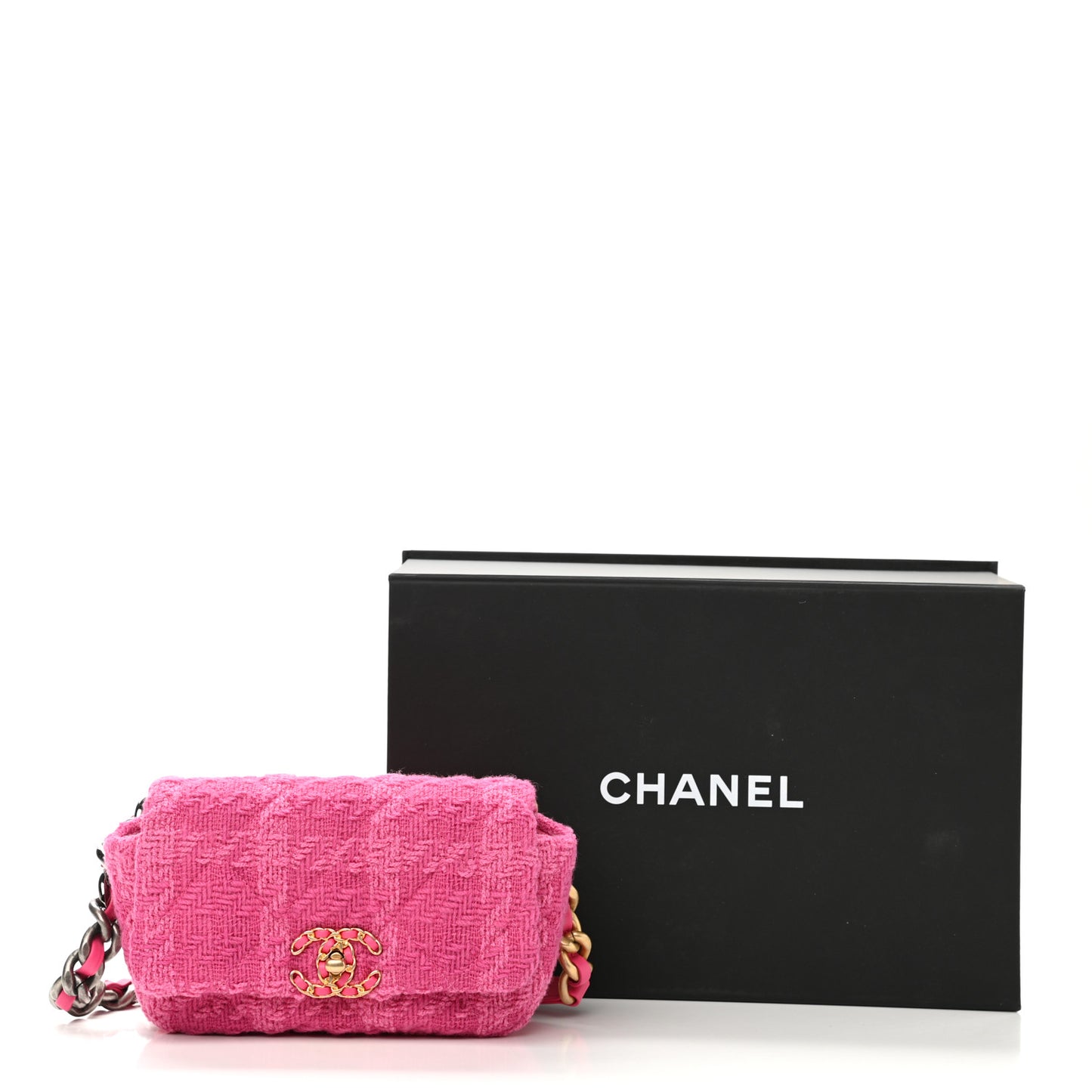 Tweed Quilted Chanel 19 Waist Bag Pink