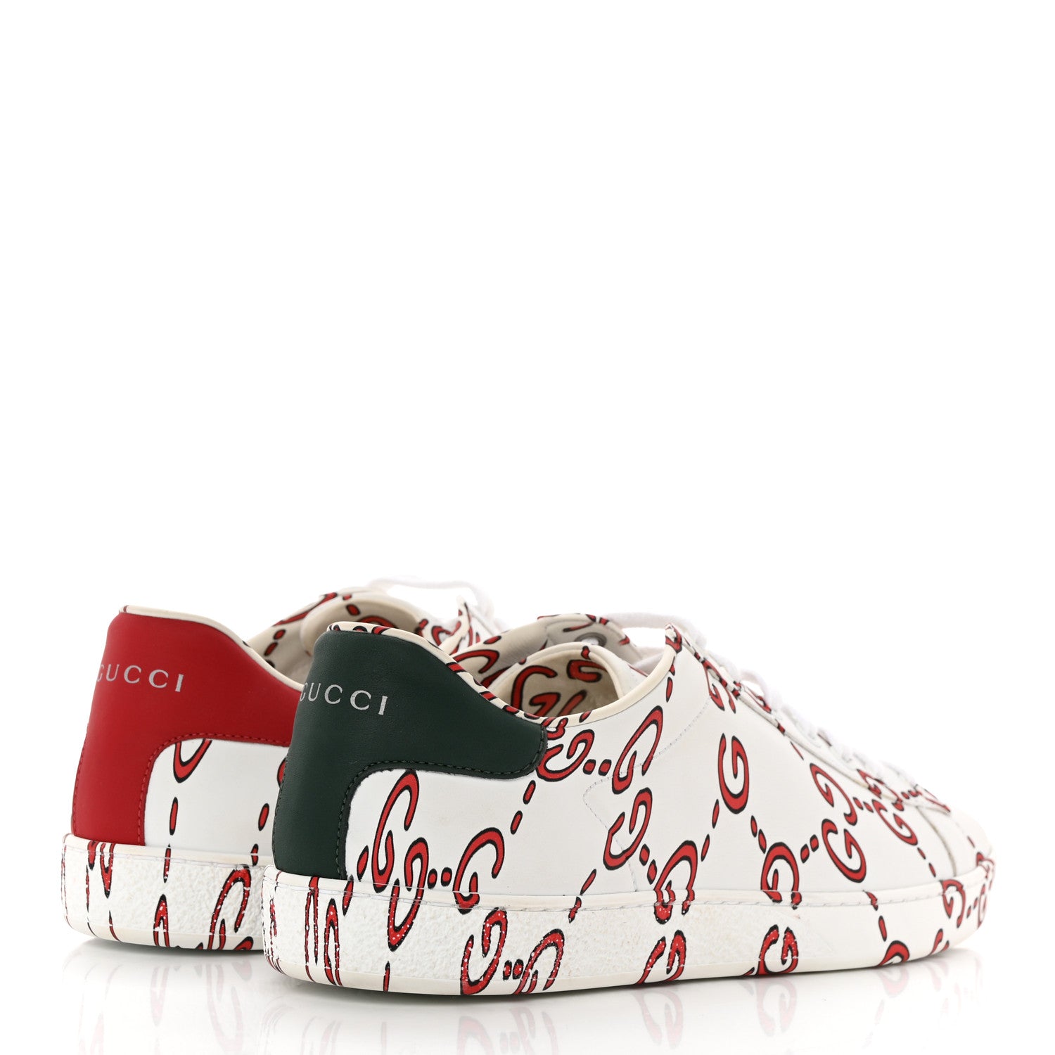 Gucci Calfskin GucciGhost Print Womens Ace Sneakers 39.5 White Hibiscus Red 4 of 16