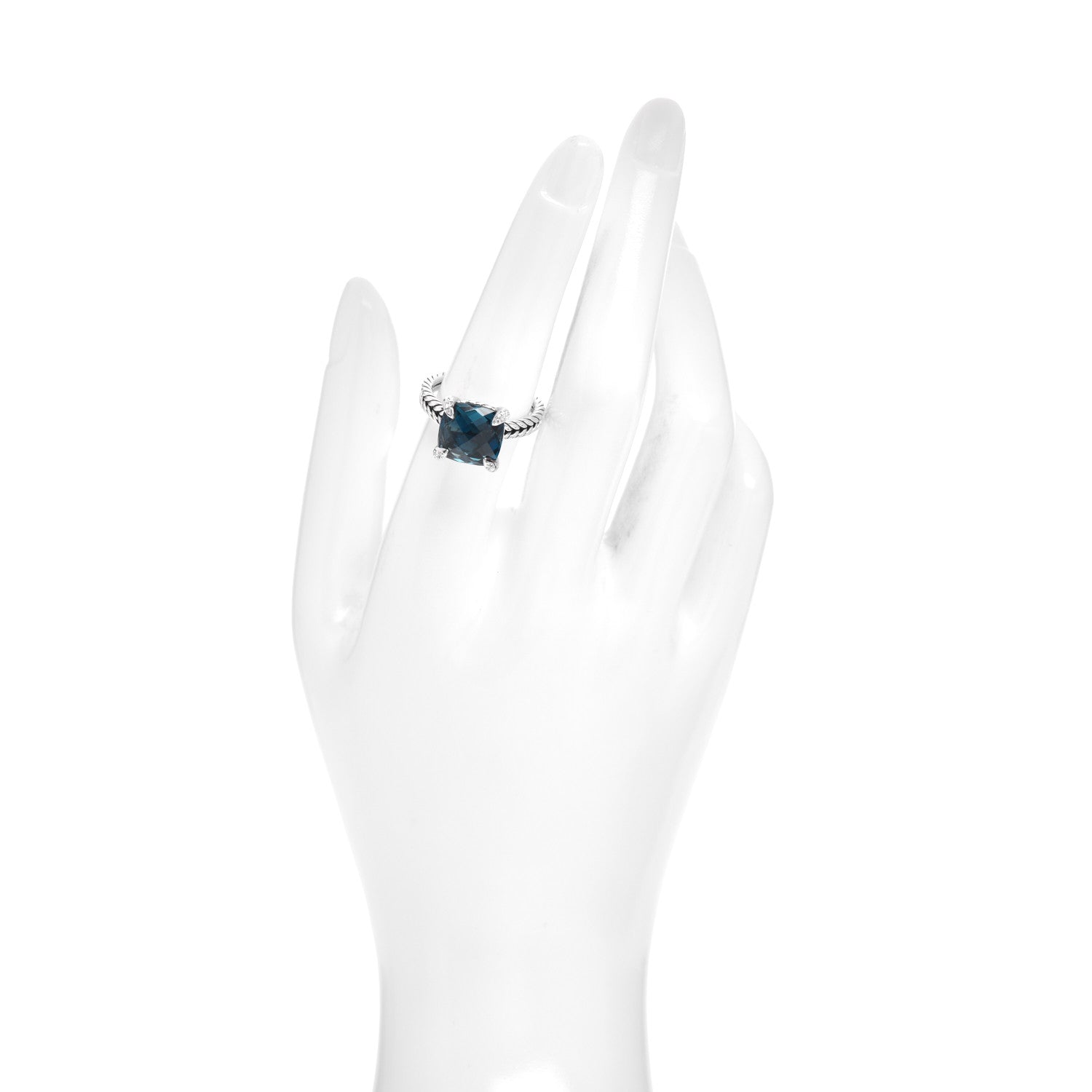 David Yurman Sterling Silver Diamond Hampton Blue Topaz 11mm Chatelaine Ring 55 7.25 2 of 5