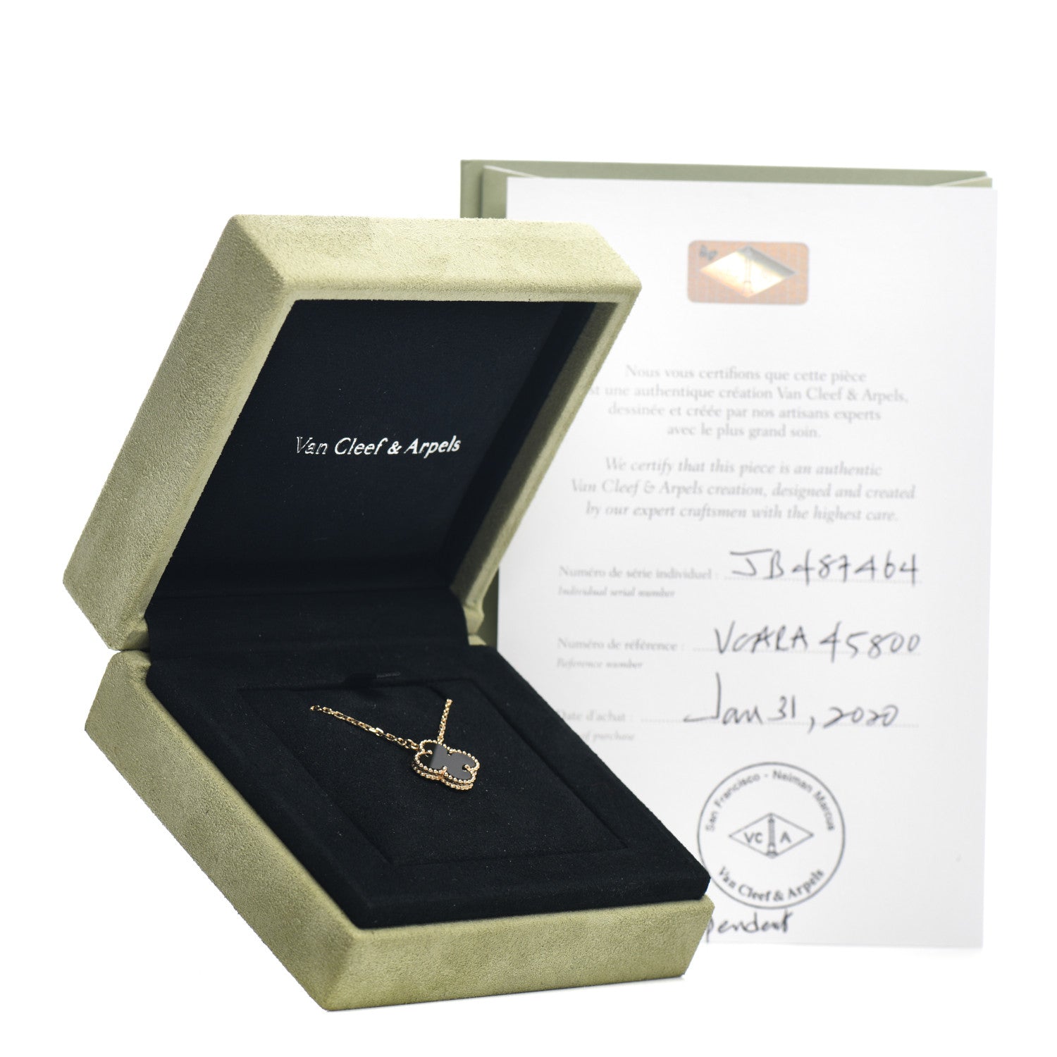 Van Cleef & Arpels 18K Yellow Gold Black Onyx Vintage Alhambra Pendant Necklace 5 of 5
