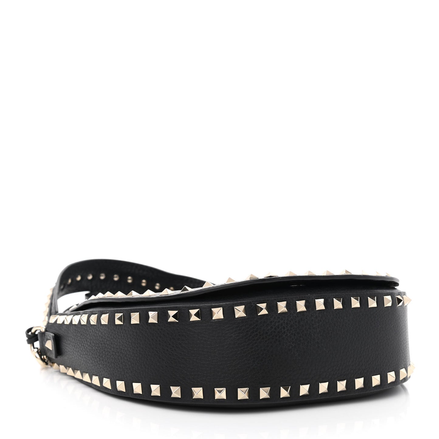 Grained Calfskin Rockstud Saddle Bag Black