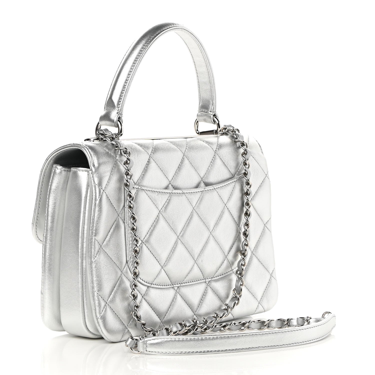 Chanel Metallic Lambskin Quilted Small Trendy CC Flap Dual Handle Bag Silver 3 of 14