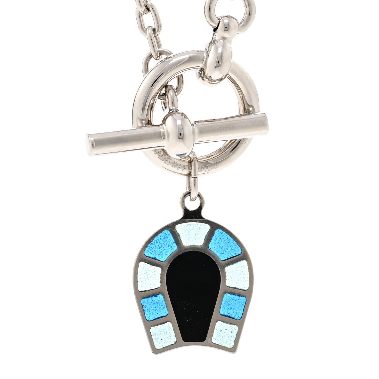 Palladium Enamel Etrier Necklace Bleu