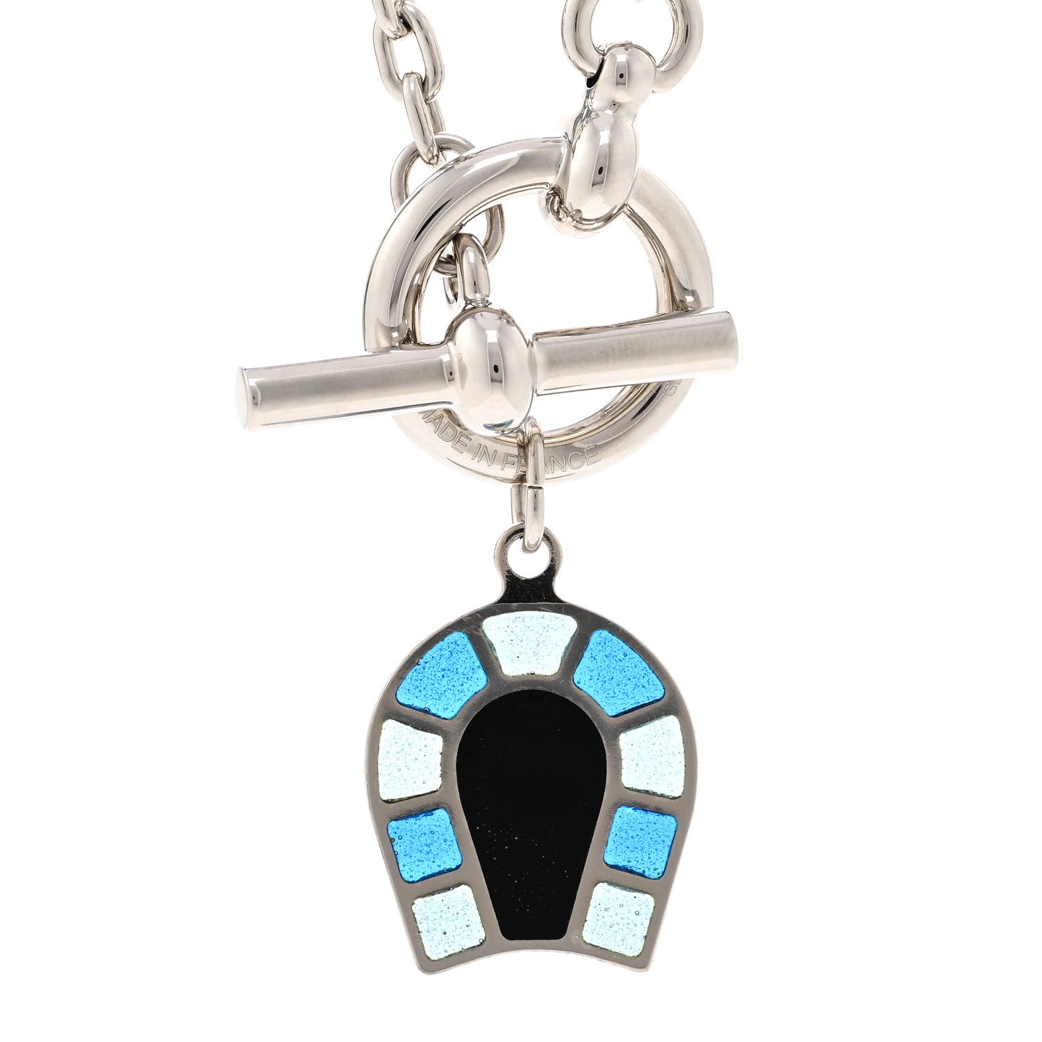 Hermes Palladium Enamel Etrier Necklace Bleu 4 of 5