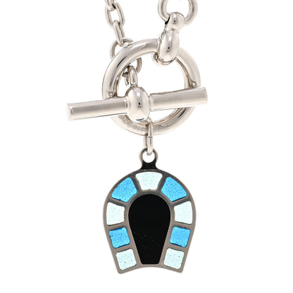 Hermes Palladium Enamel Etrier Necklace Bleu 4 of 5