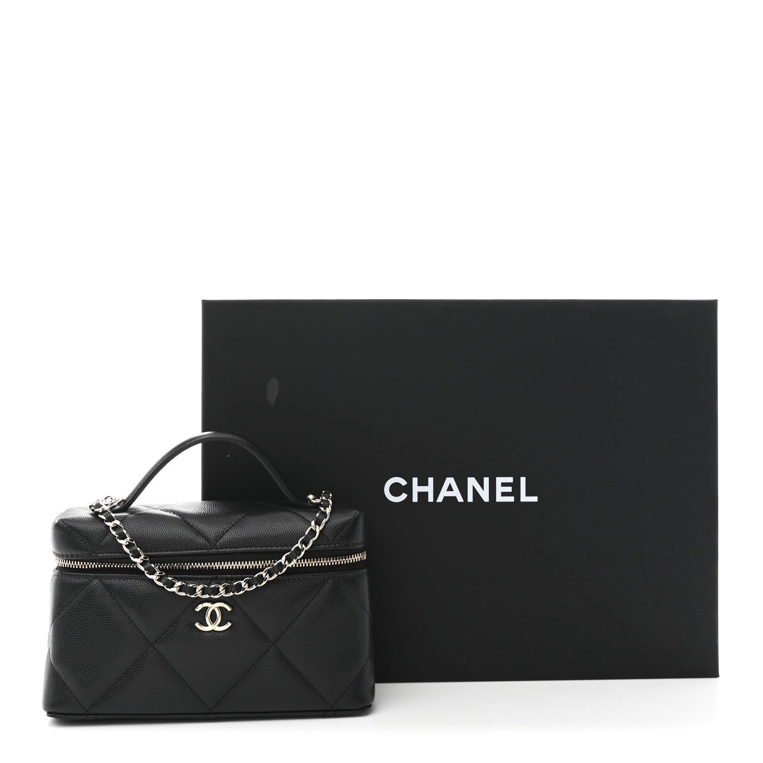 Chanel Caviar Quilted Top Handle Slim Vanity With Chain Black 10 of 10