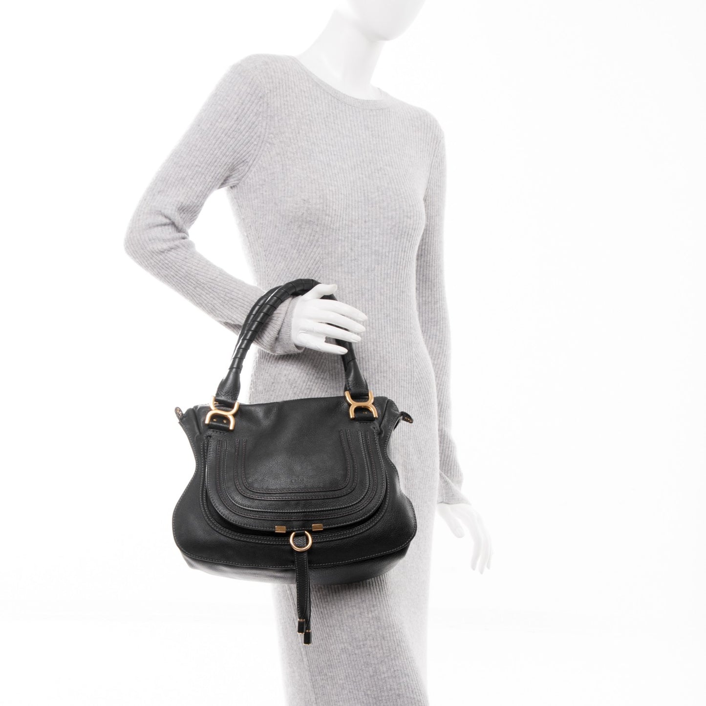 Calfskin Medium Marcie Satchel Black