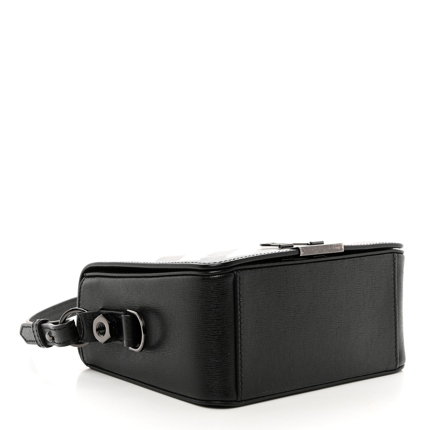 Saffiano Striped Diag Binder Clip Bag Black White