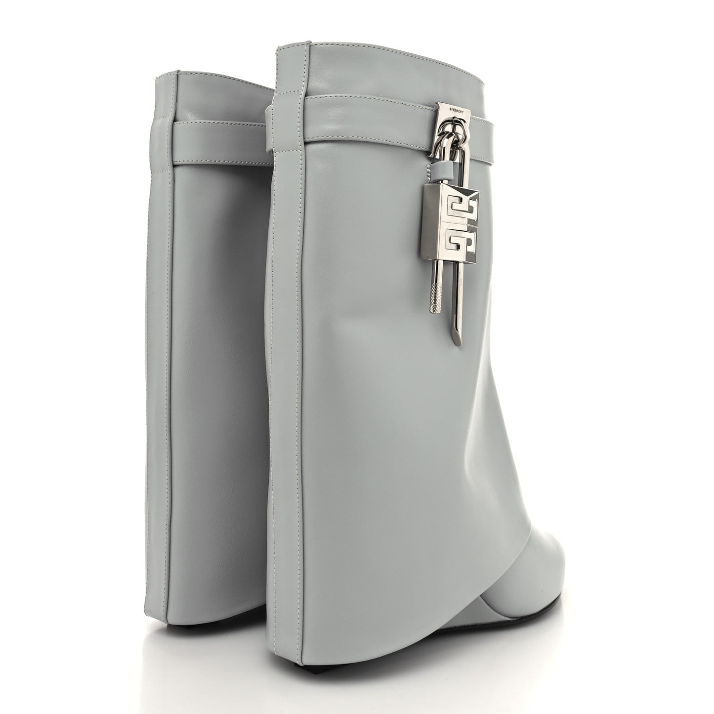 Box Calfskin Shark Lock Ankle Boots 39 Light Grey