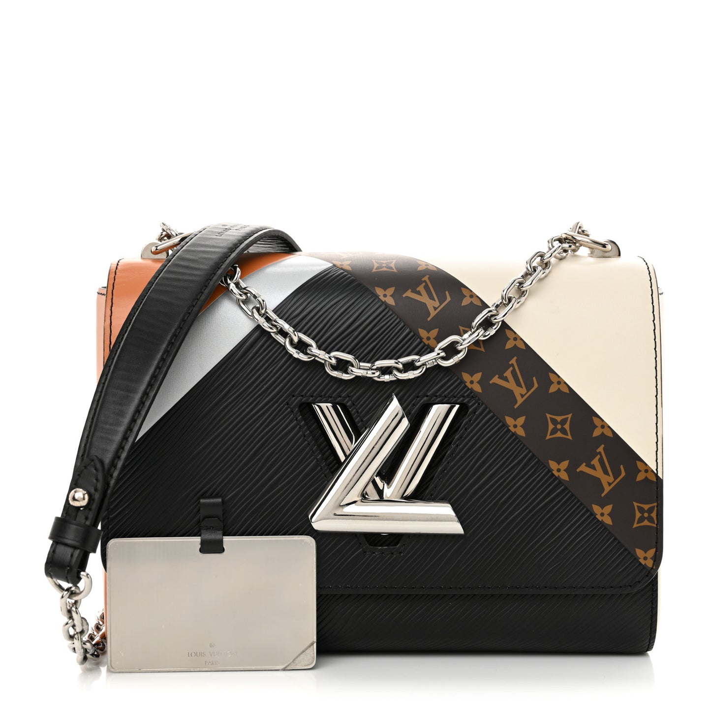 Epi Monogram Tape Twist Shoulder Bag MM Black White Orange