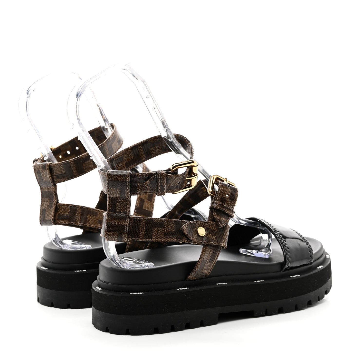 Vernice High-Tech Glazed Fabric FF Lug Sole Platform Sandals 39.5 Black Tobacco Moro