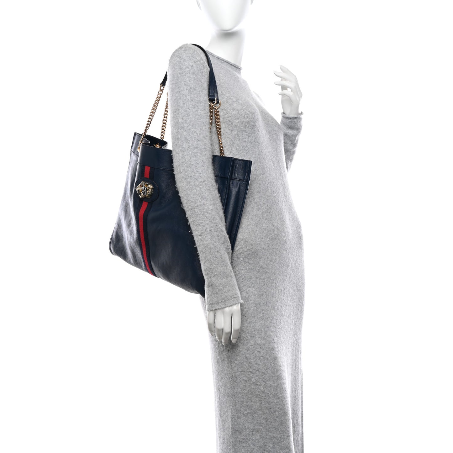 Calfskin Web Large Rajah Chain Tote Blue